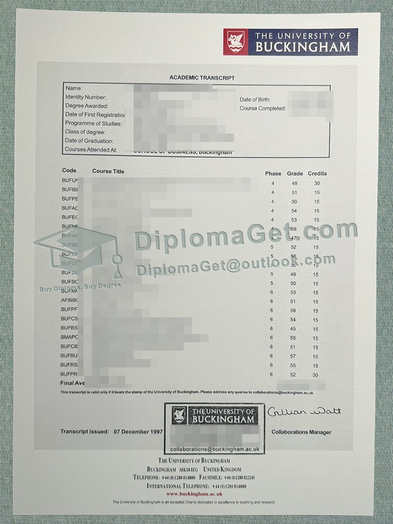 白金汉大学成绩单 University of Buckingham Transcript
