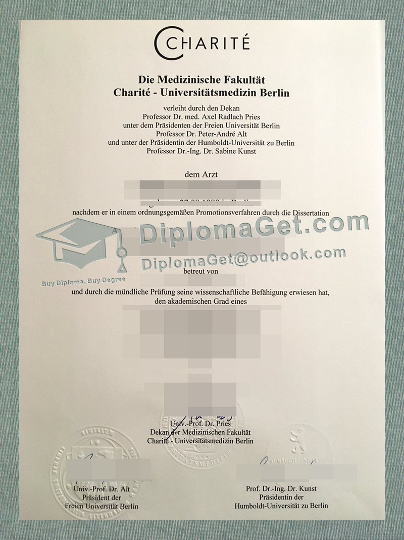 柏林夏里特大学医学中心证书, Charité – Universitätsmedizin Berlin Urkunde