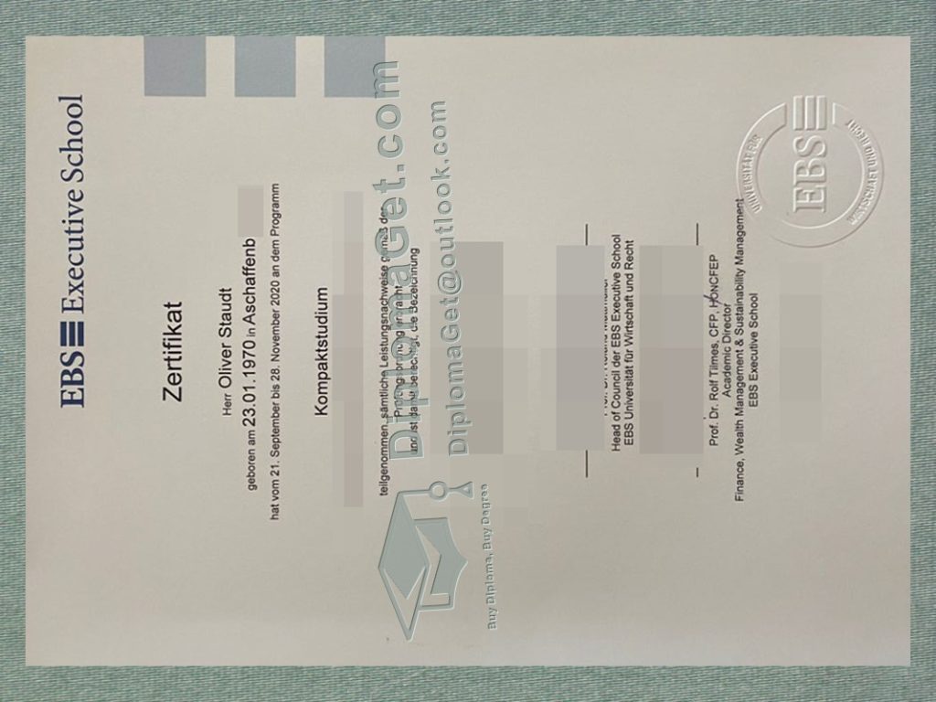 EBS经济与法律大学证书, EBS Universität für Wirtschaft und Recht Urkunde