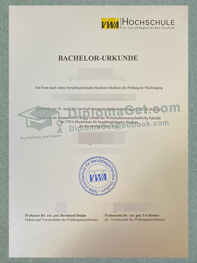 VWA应用科学大学证书, VWA Hochschule Urkunde