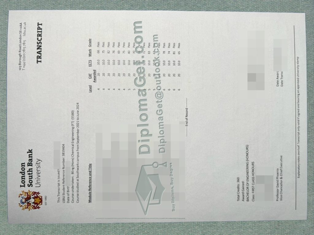 伦敦南岸大学成绩单, London South Bank University Transcript