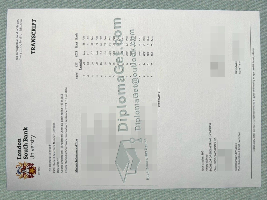伦敦南岸大学成绩单, London South Bank University Transcript