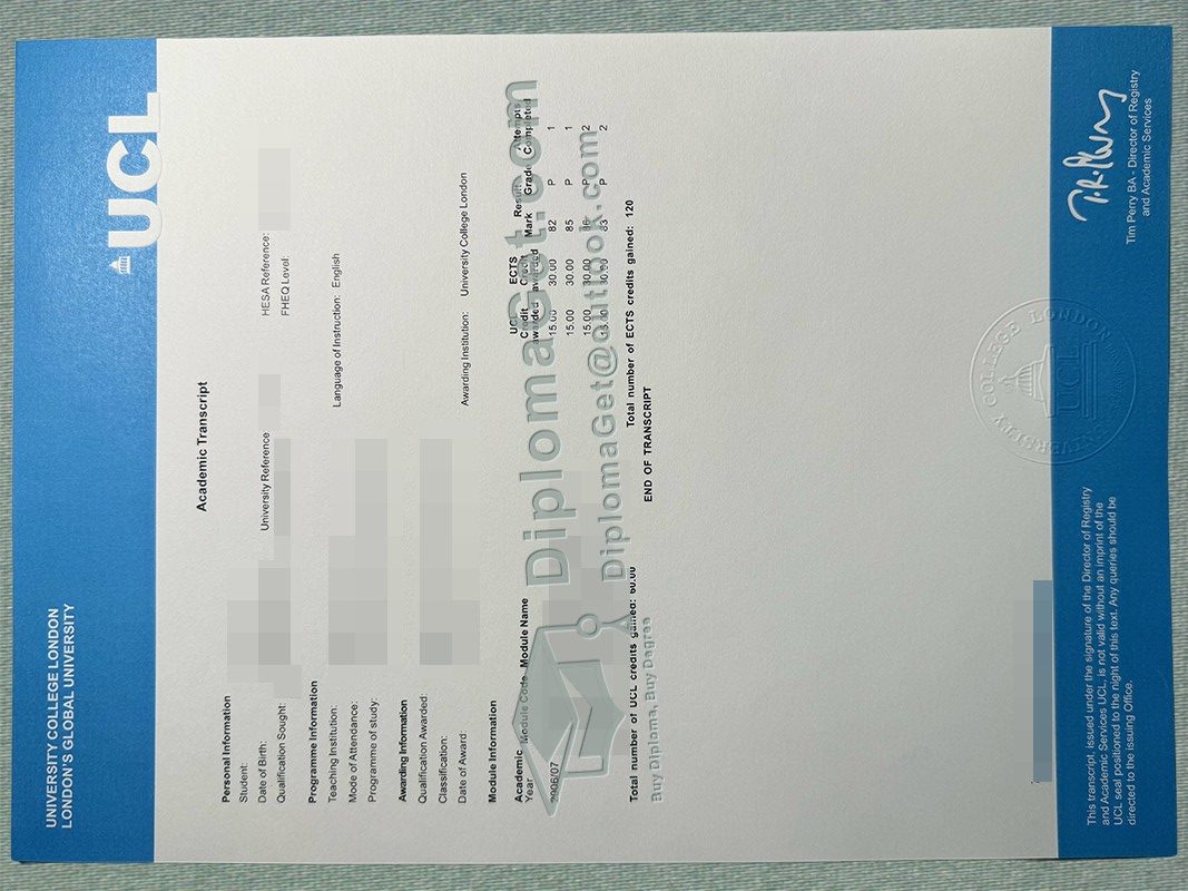 伦敦大学学院文凭, University College London Transcript