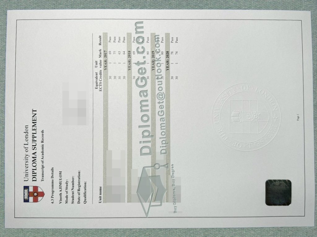伦敦大学成绩单, University of London Transcript