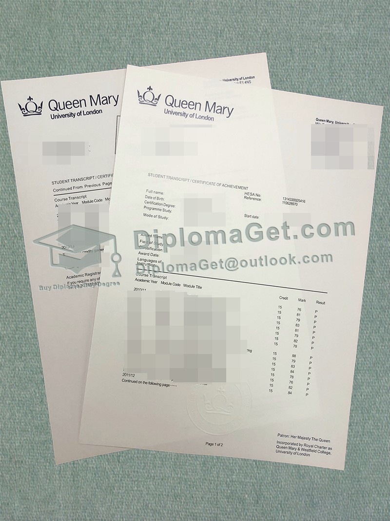 伦敦玛丽女王大学成绩单, Queen Mary University of London Transcript