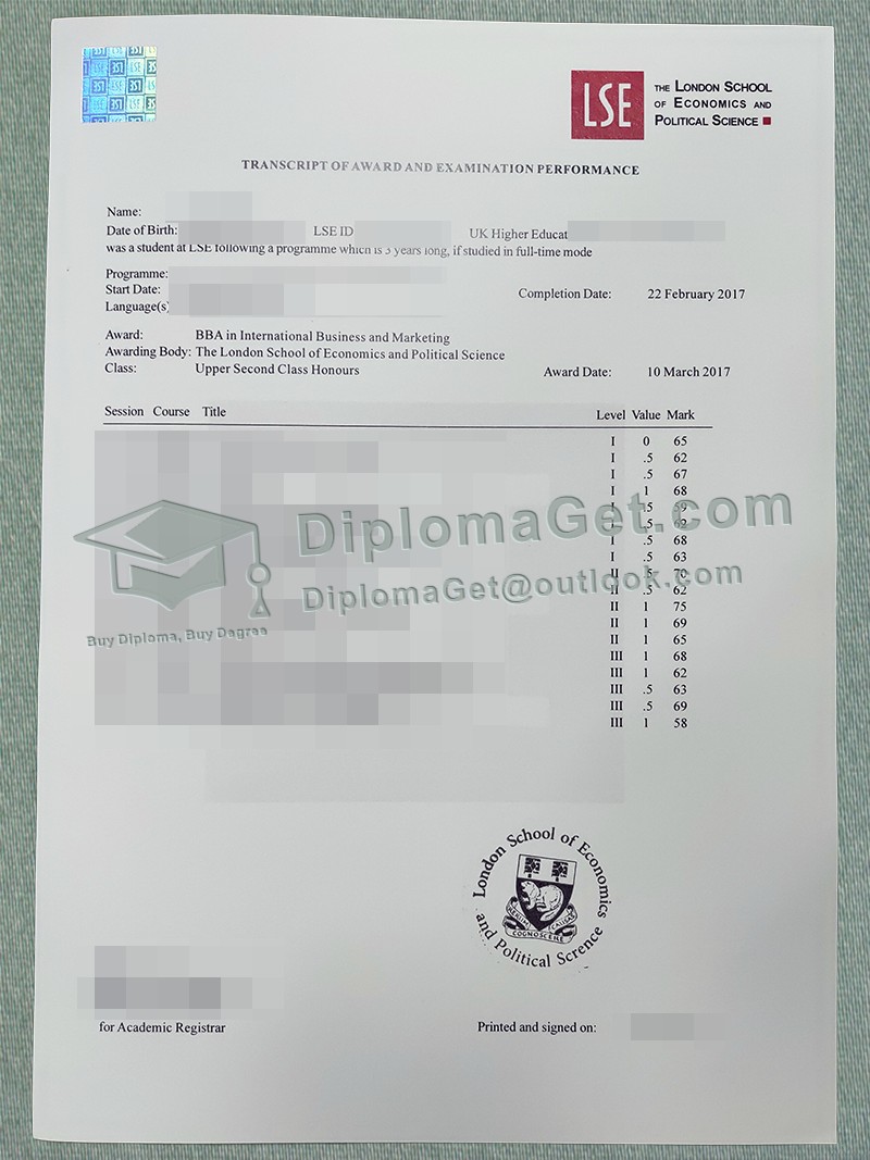 伦敦经济学院成绩单, LSE Transcript
