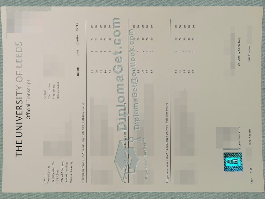 利兹大学成绩单, University of Leeds Transcript