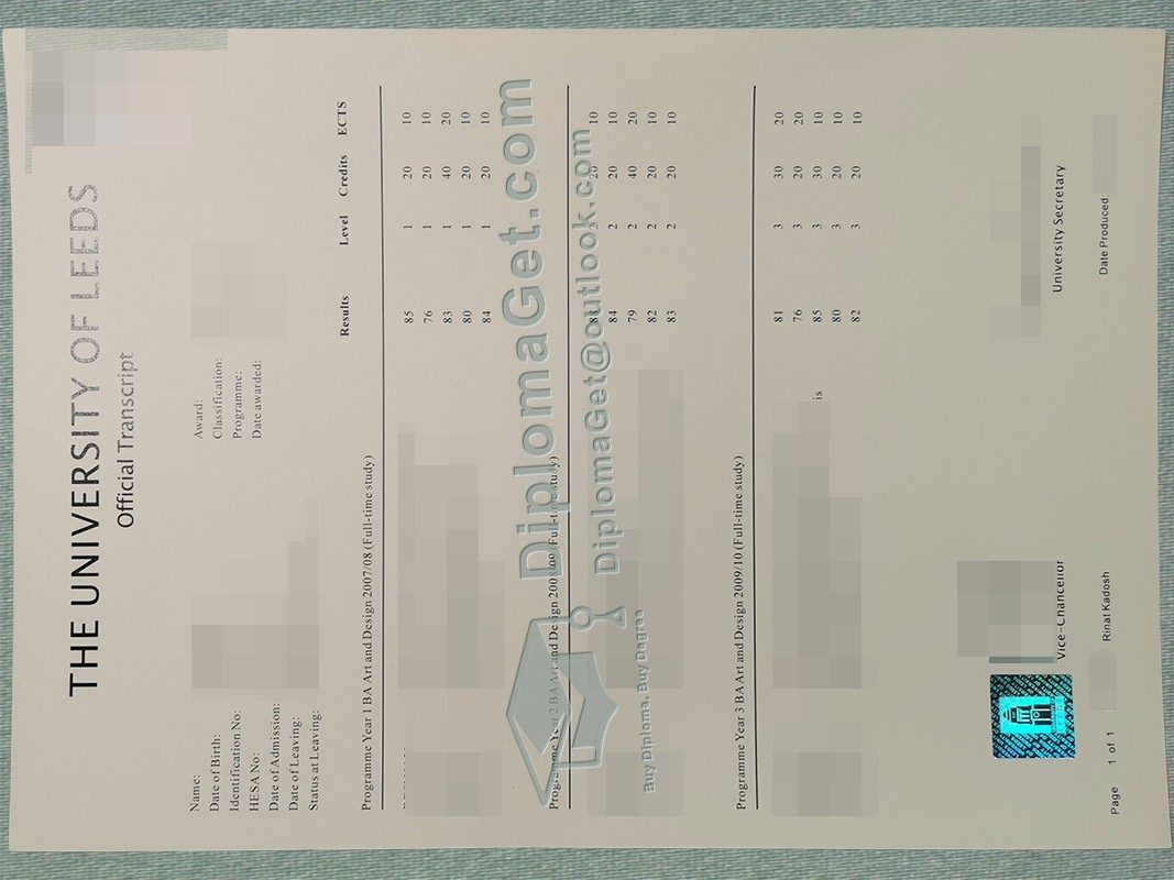 利兹大学成绩单, University of Leeds Transcript
