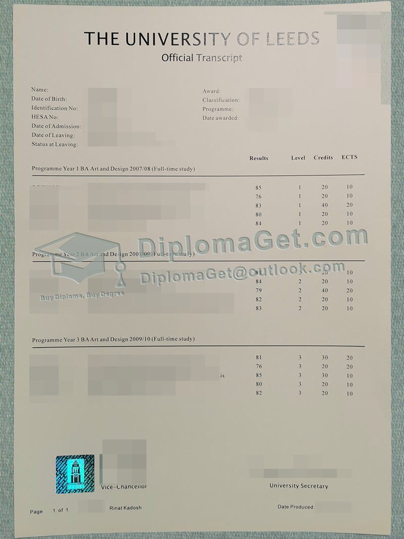利兹大学成绩单, University of Leeds Transcript