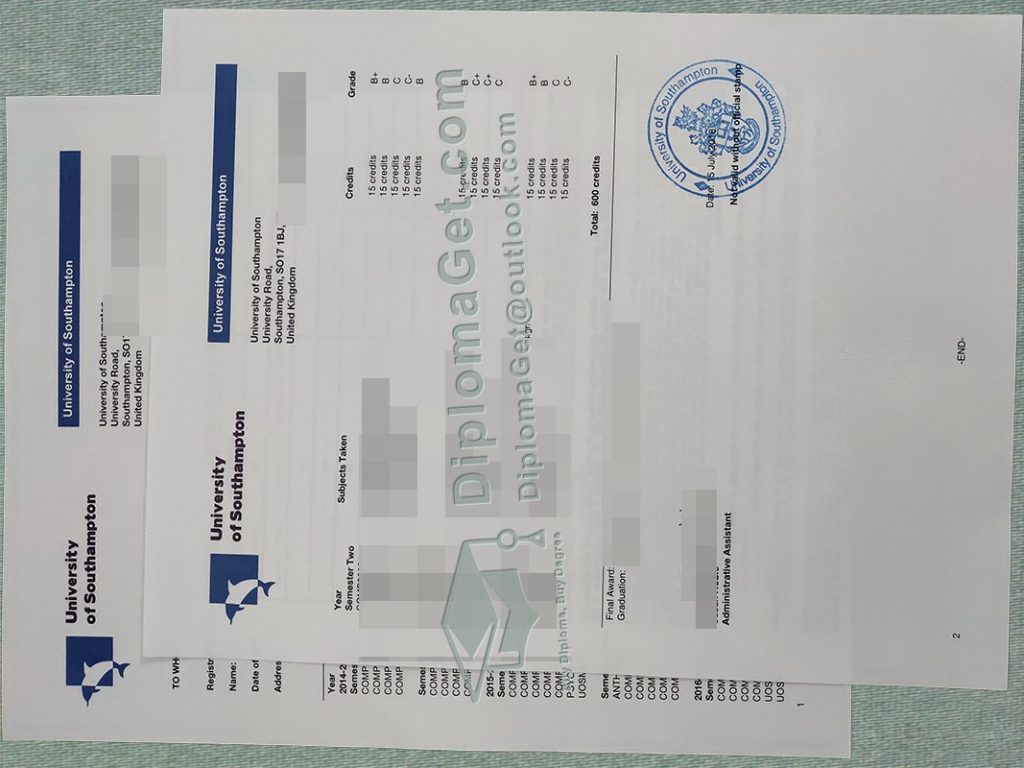 南安普敦大学成绩单, University of Southampton Transcript