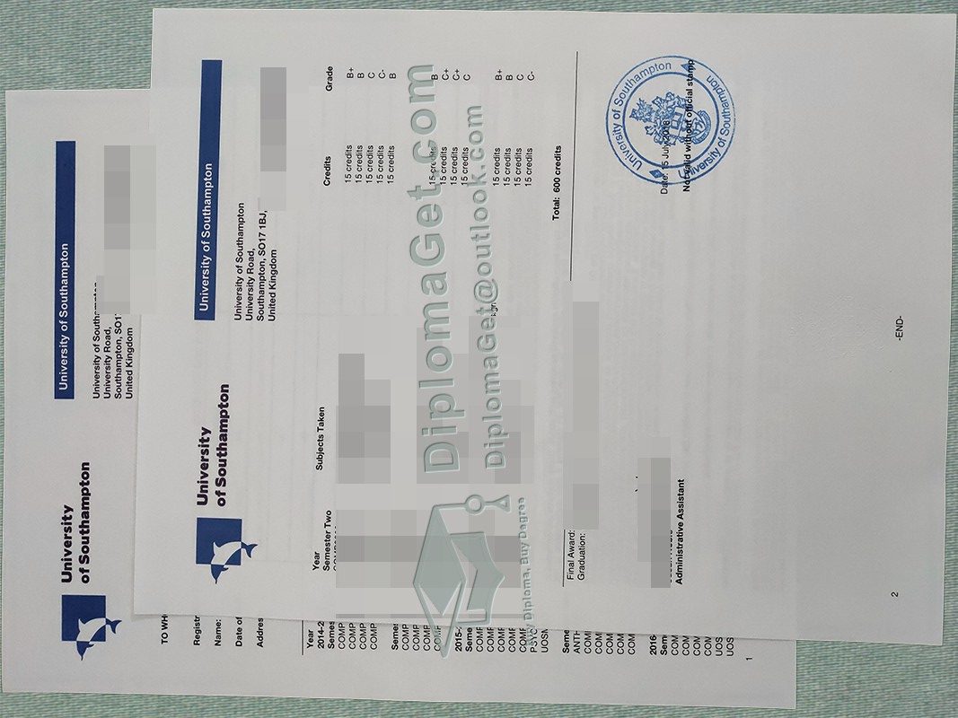 南安普敦大学成绩单, University of Southampton Transcript