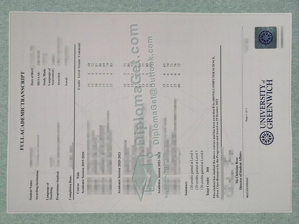 格林威治大学成绩单 University of Greenwich Transcript