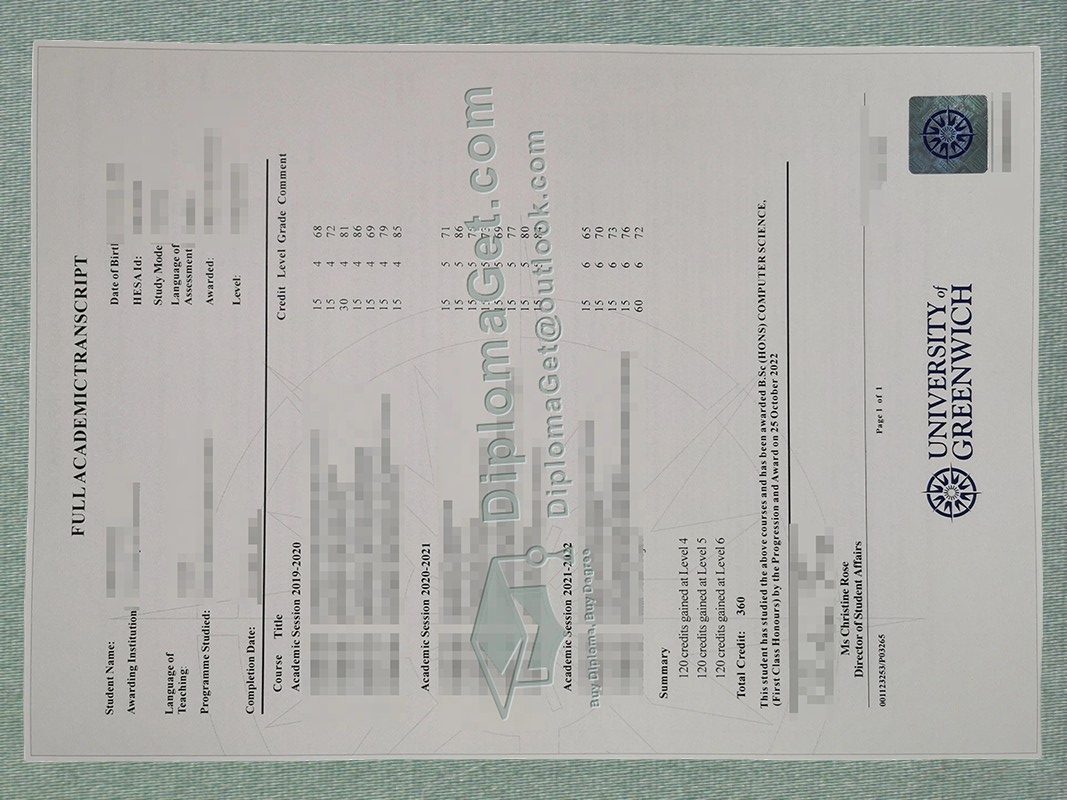 格林威治大学成绩单 University of Greenwich Transcript