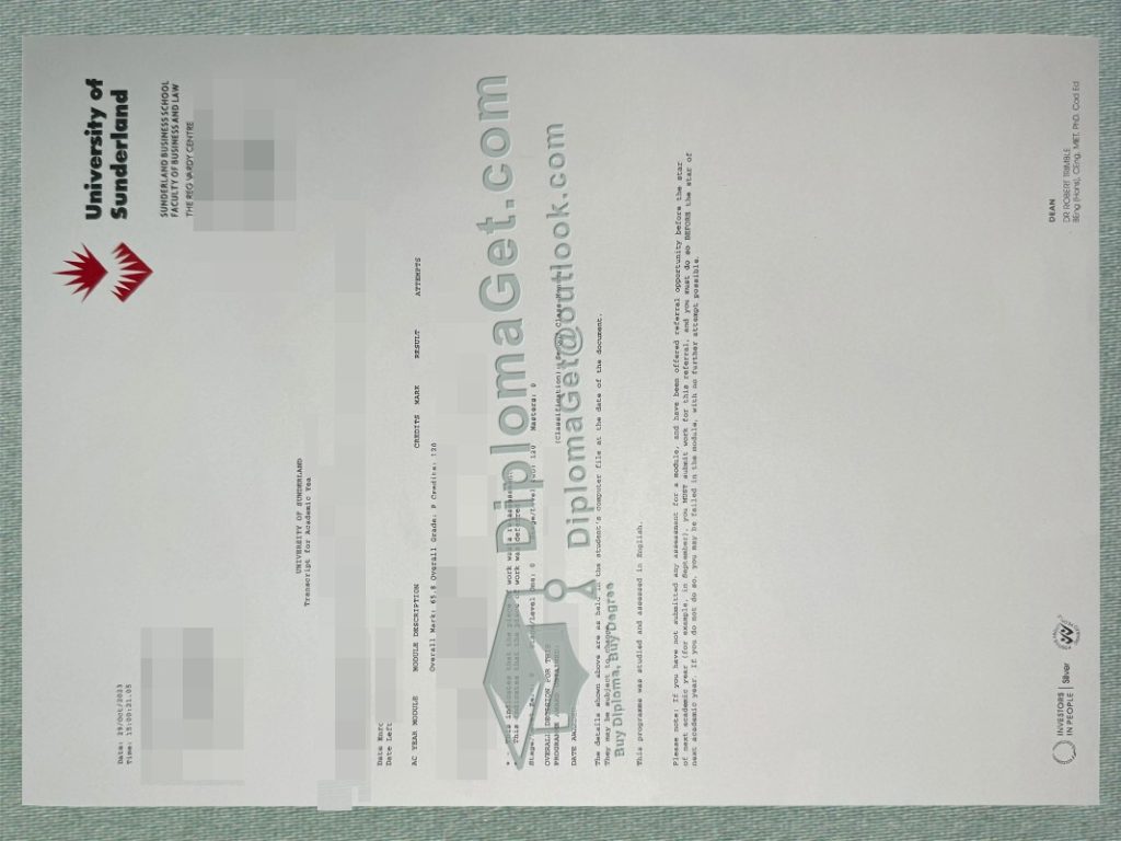 桑德兰大学成绩单, University of Sunderland Transcript