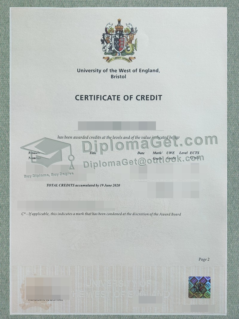 西英格兰大学布里斯托分校成绩单, UWE Bristol Transcript