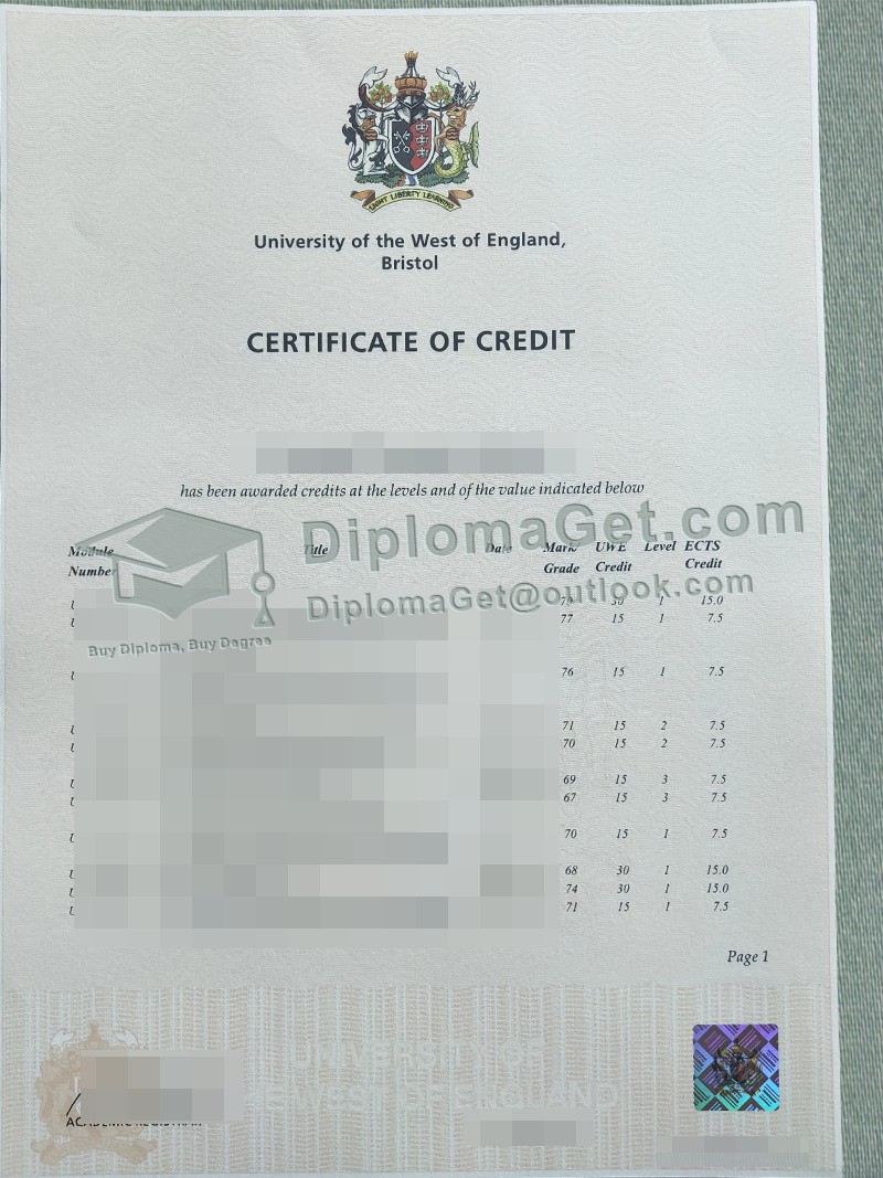 西英格兰大学布里斯托分校成绩单, University of the West of England Bristol Transcript