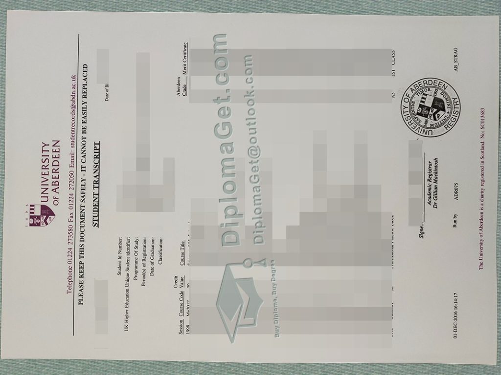 阿伯丁大学成绩单, University of Aberdeen Transcript