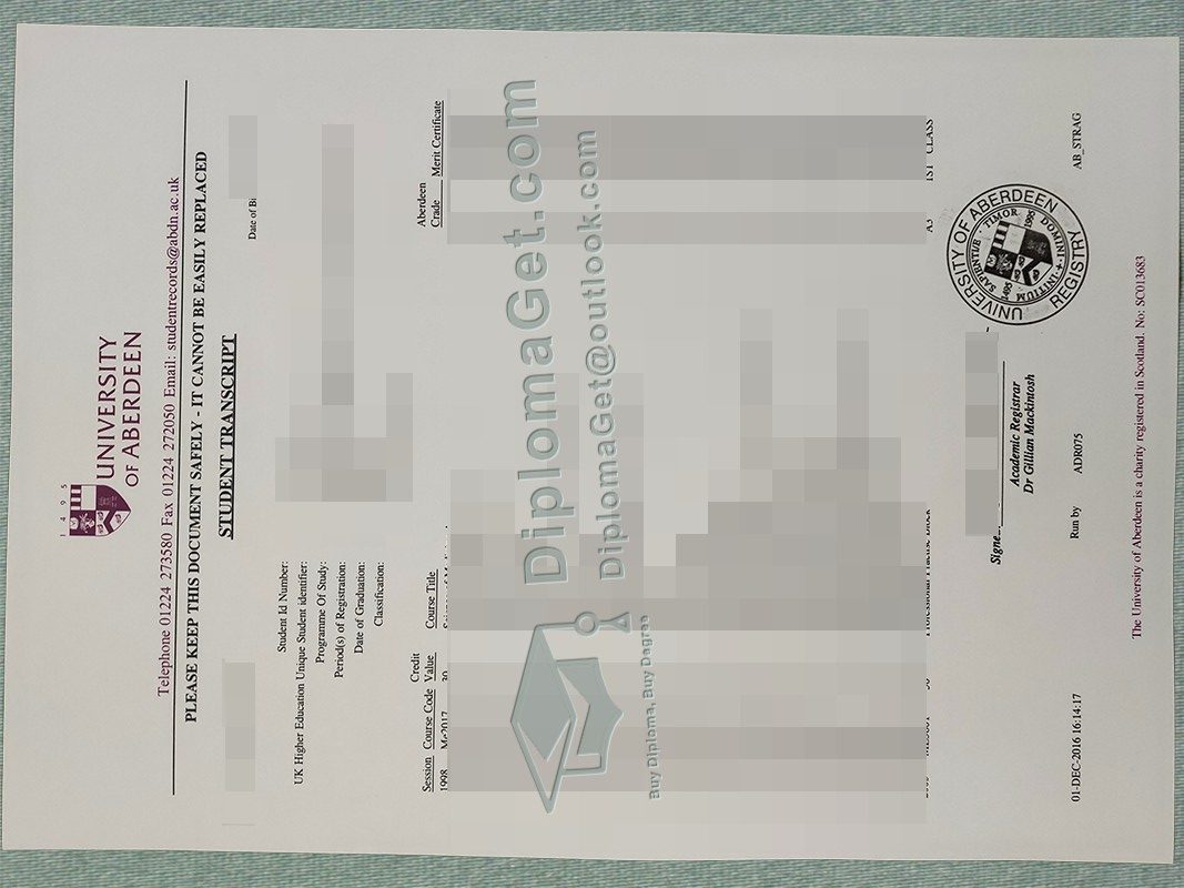 阿伯丁大学成绩单, University of Aberdeen Transcript