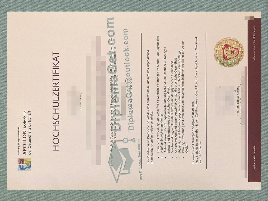 阿波罗健康管理应用科学大学成绩单, Apollon Hochschule der Gesundheitswirtschaft Zeugnis