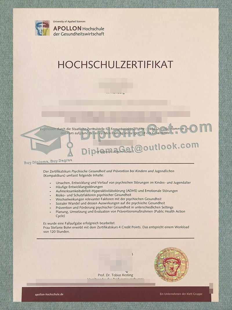 阿波罗健康管理应用科学大学成绩单, Apollon Hochschule der Gesundheitswirtschaft Zeugnis