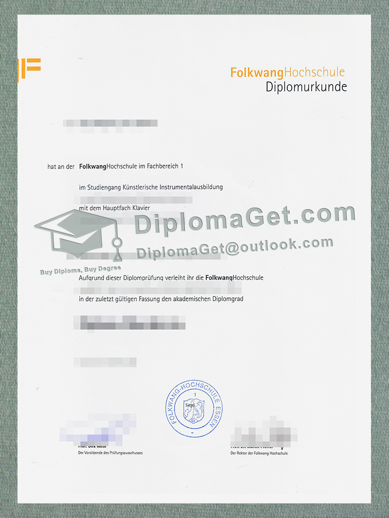 福克旺艺术大学证书, Folkwang Universität der Künste Urkunde 福克旺艺术大学证书, Folkwang Universität der Künste Urkunde