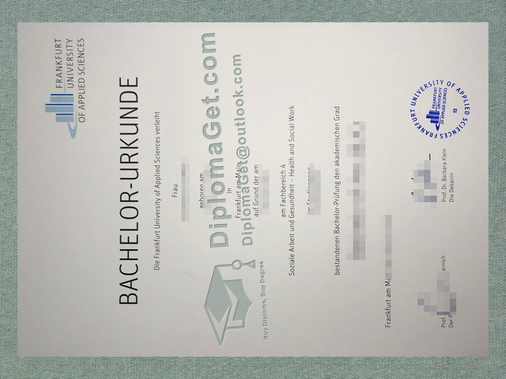 法兰克福应用科技大学证书, Frankfurt University of Applied Sciences Urkunde