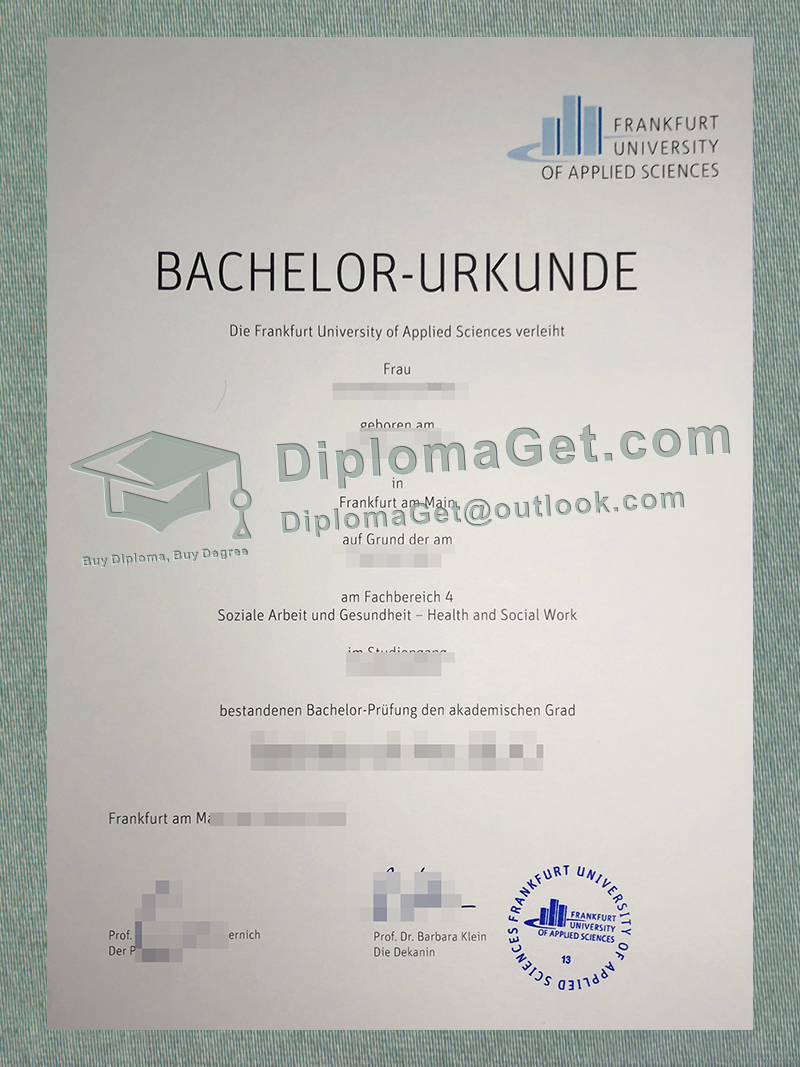 法兰克福应用科技大学证书, Frankfurt University of Applied Sciences Urkunde