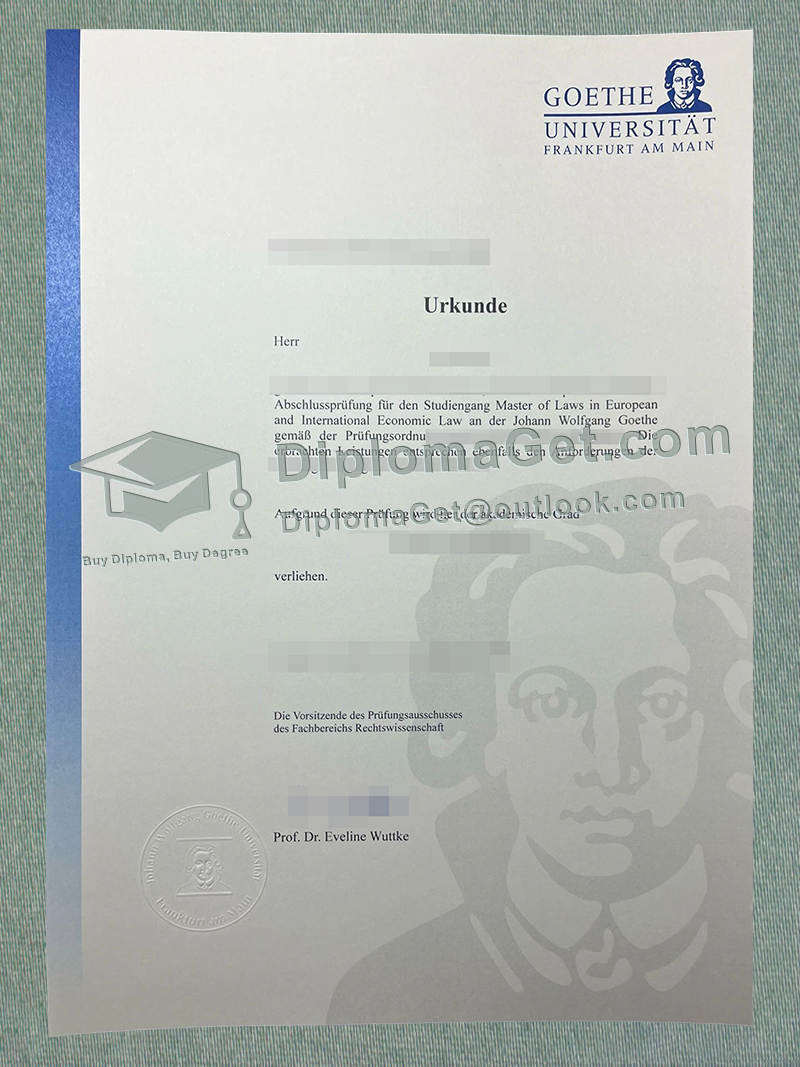 法兰克福歌德大学证书, Goethe University Frankfurt Urkunde