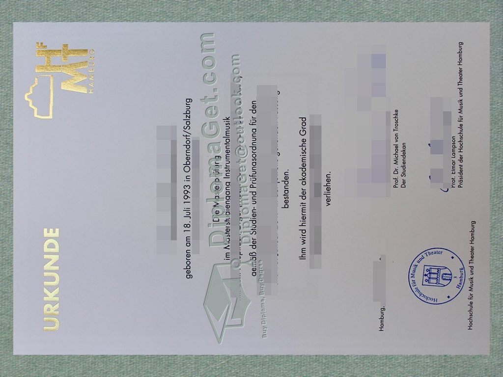 汉堡音乐与戏剧大学证书, HfMT Hamburg Urkunde