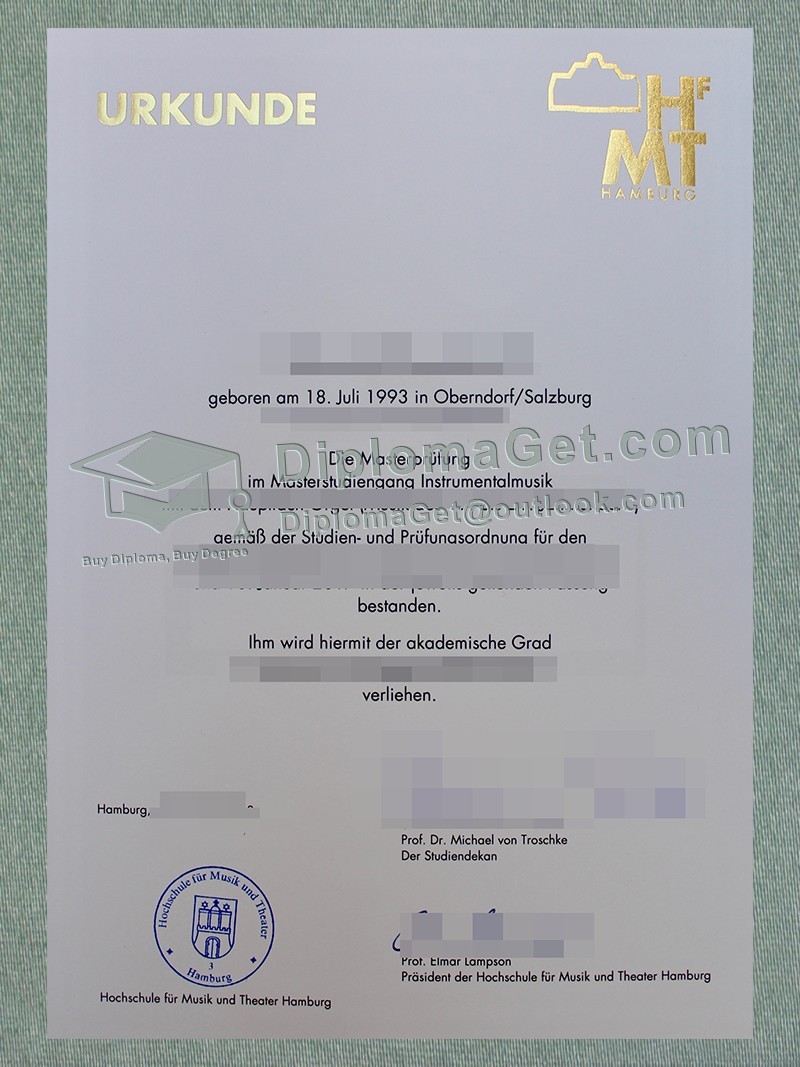 汉堡音乐与戏剧大学证书, HfMT Hamburg Urkunde