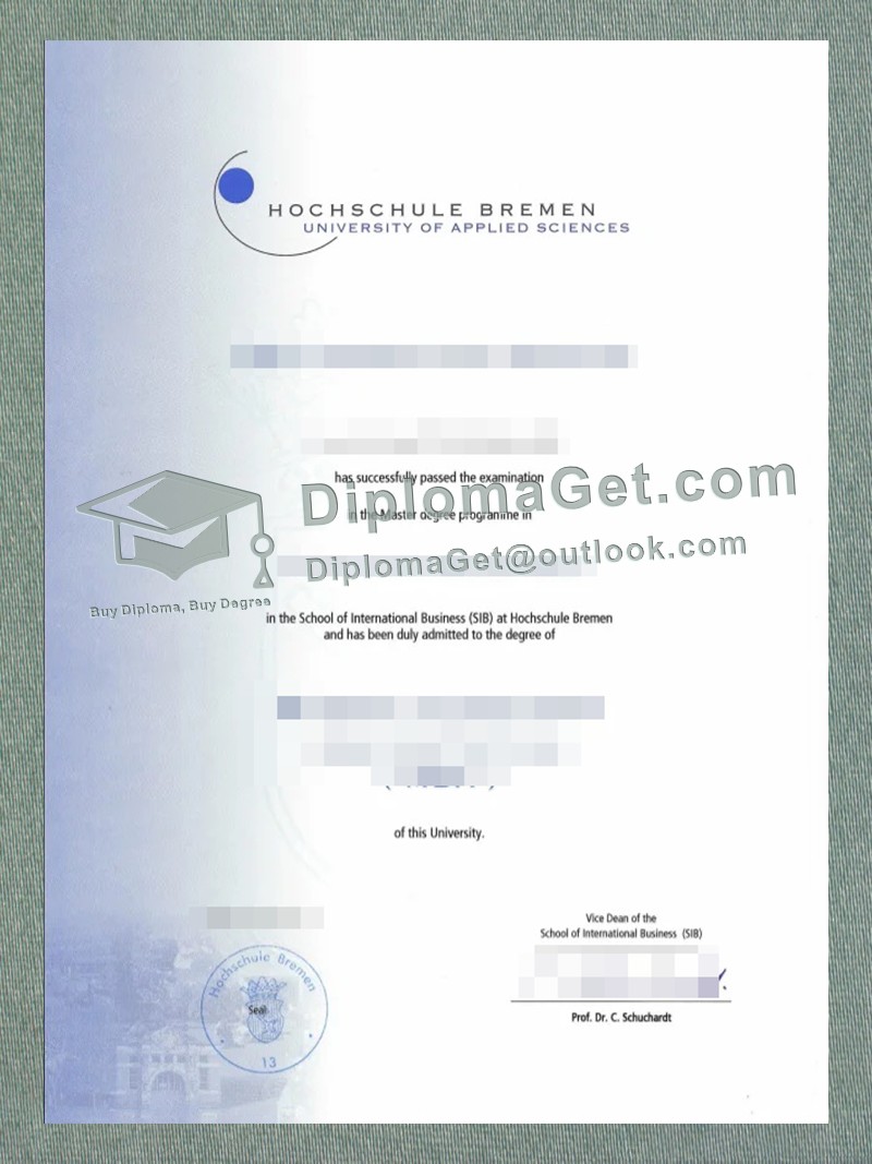 不来梅应用科技大学证书, Hochschule Bremen Urkunde