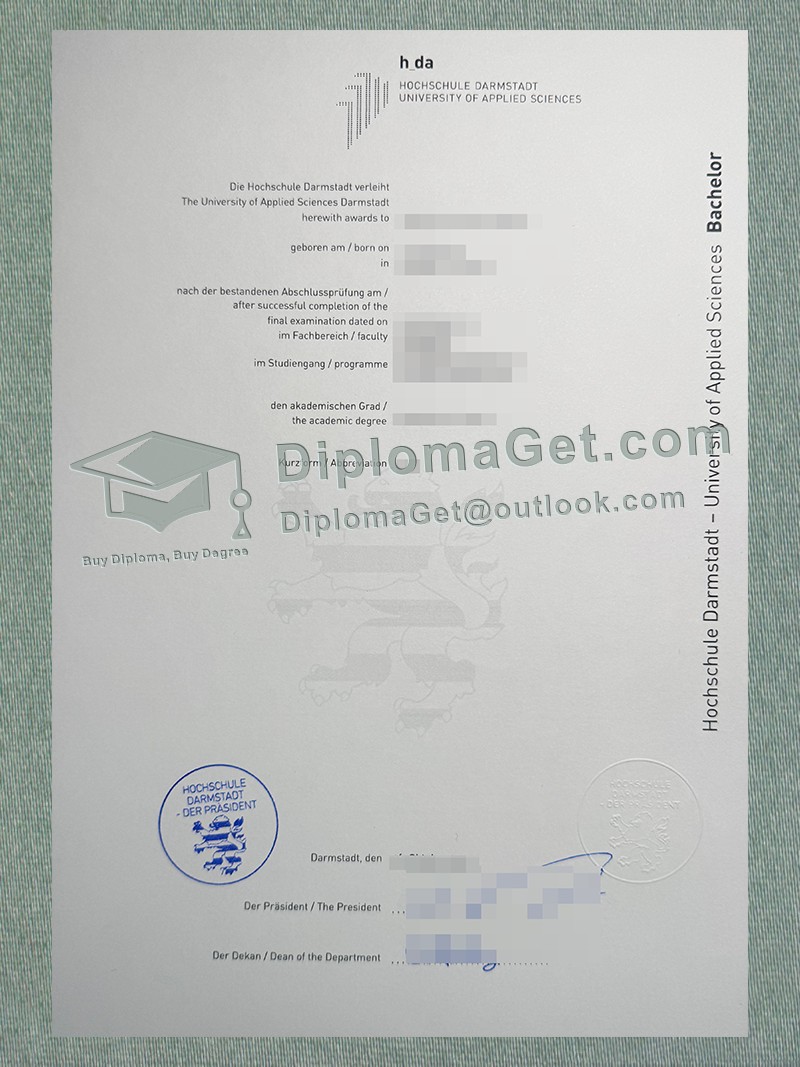 达姆施塔特应用科技大学证书, Hochschule Darmstadt Urkunde