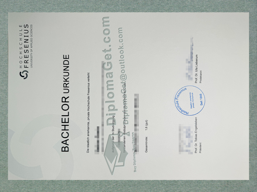 费森尤斯应用科技大学证书, Hochschule Fresenius Urkunde