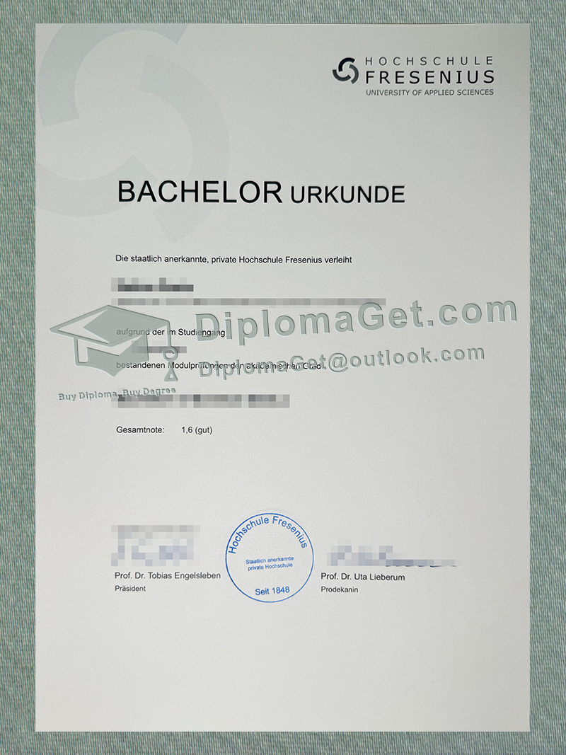 费森尤斯应用科技大学证书, Hochschule Fresenius Urkunde