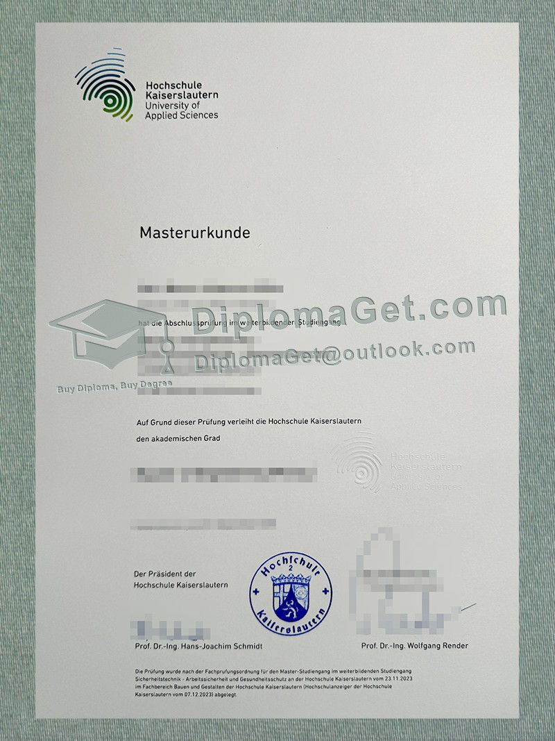 凯泽斯劳滕应用科技大学证书, Hochschule Kaiserslautern urkunde
