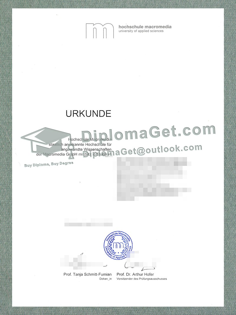 马科罗梅迪亚应用科技大学证书, Hochschule Macromedia Urkunde