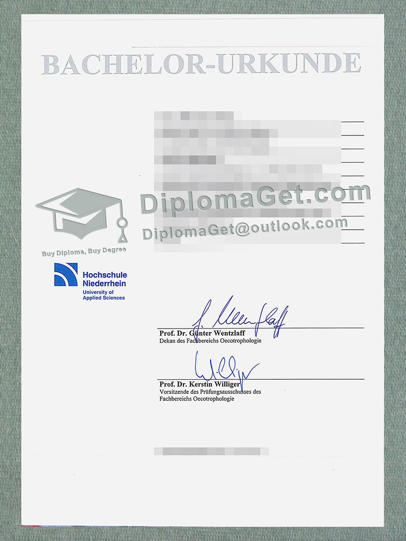 下莱茵应用科技大学证书, Hochschule Niederrhein Urkunde