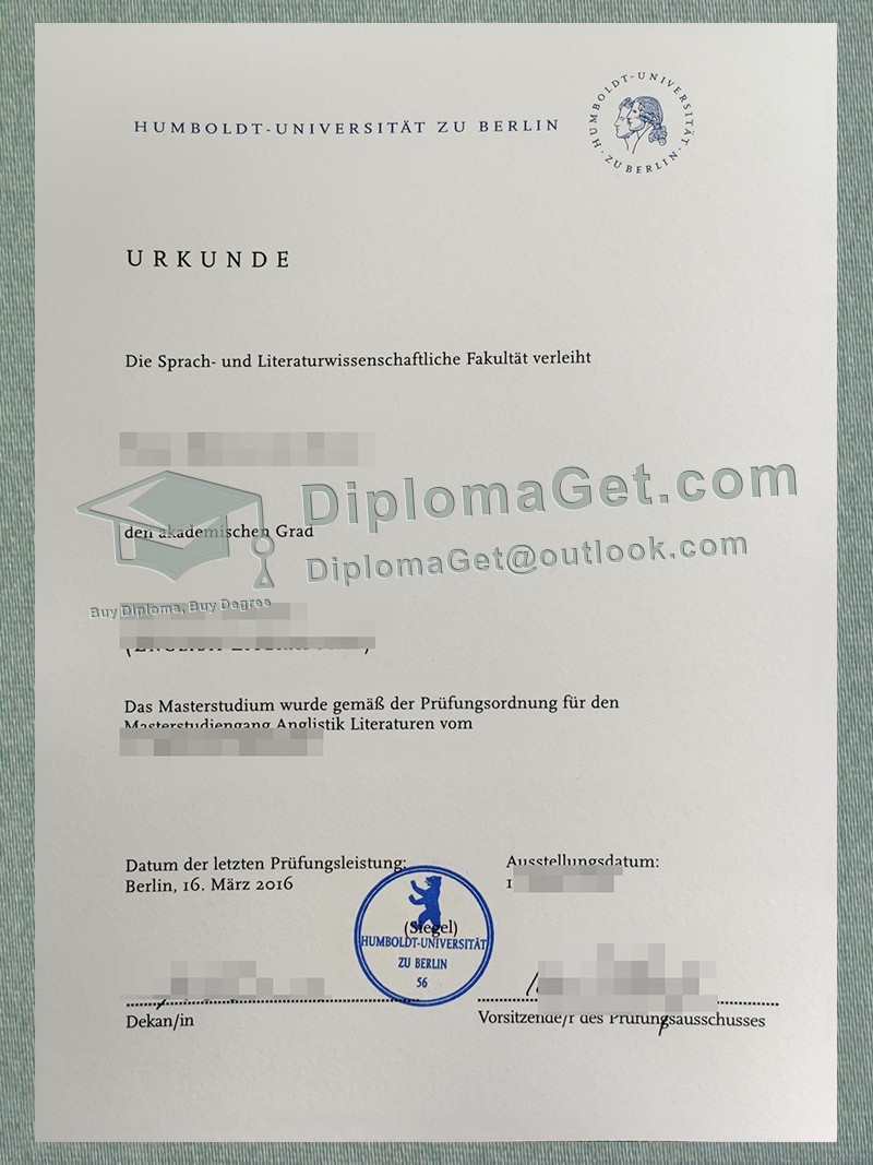 洪堡大学证书, Humboldt Universitat Urkunde