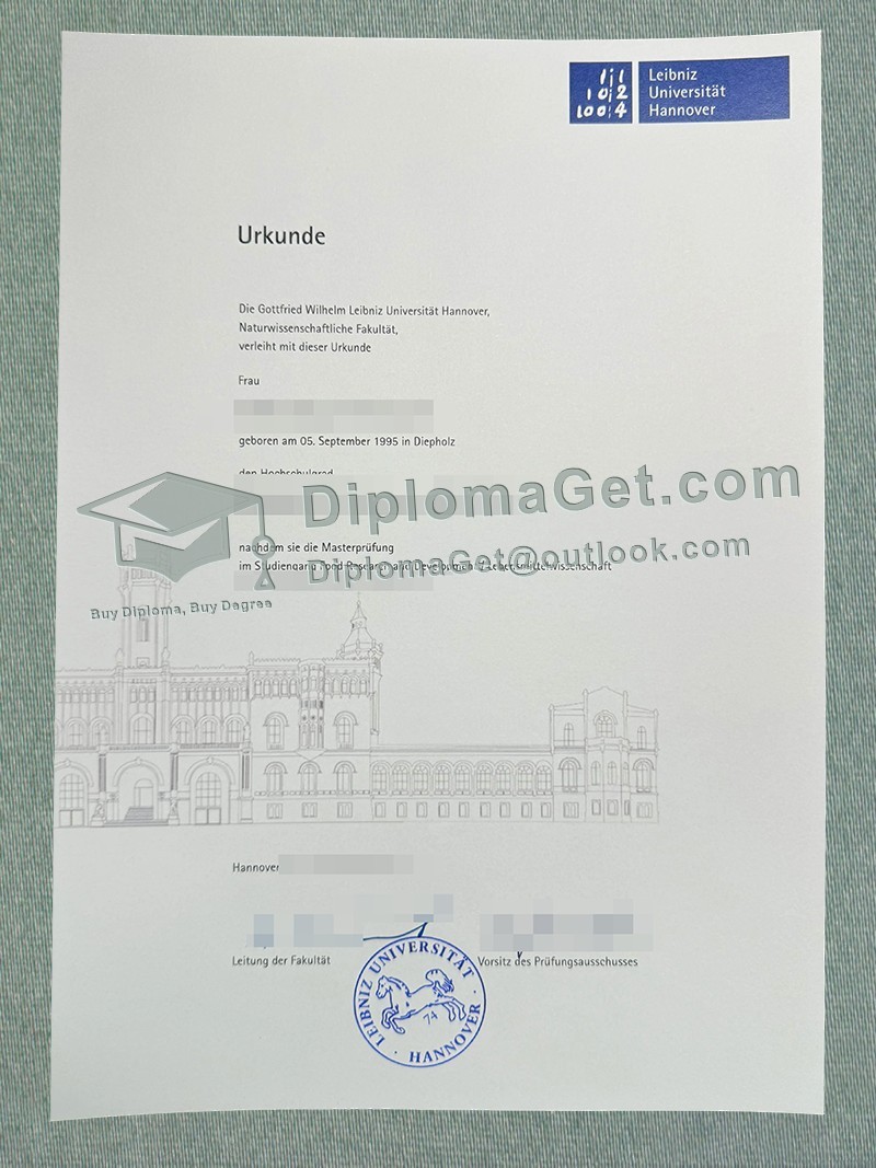 汉诺威莱布尼茨大学证书, Leibniz University Hannover Urkunde 汉诺威莱布尼茨大学证书, Leibniz University Hannover Urkunde