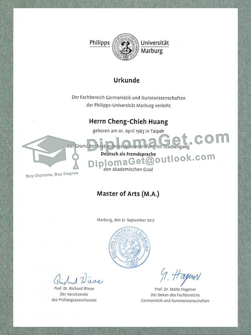 马尔堡菲利普斯大学证书, Philipps Universitat Marburg Urkunde