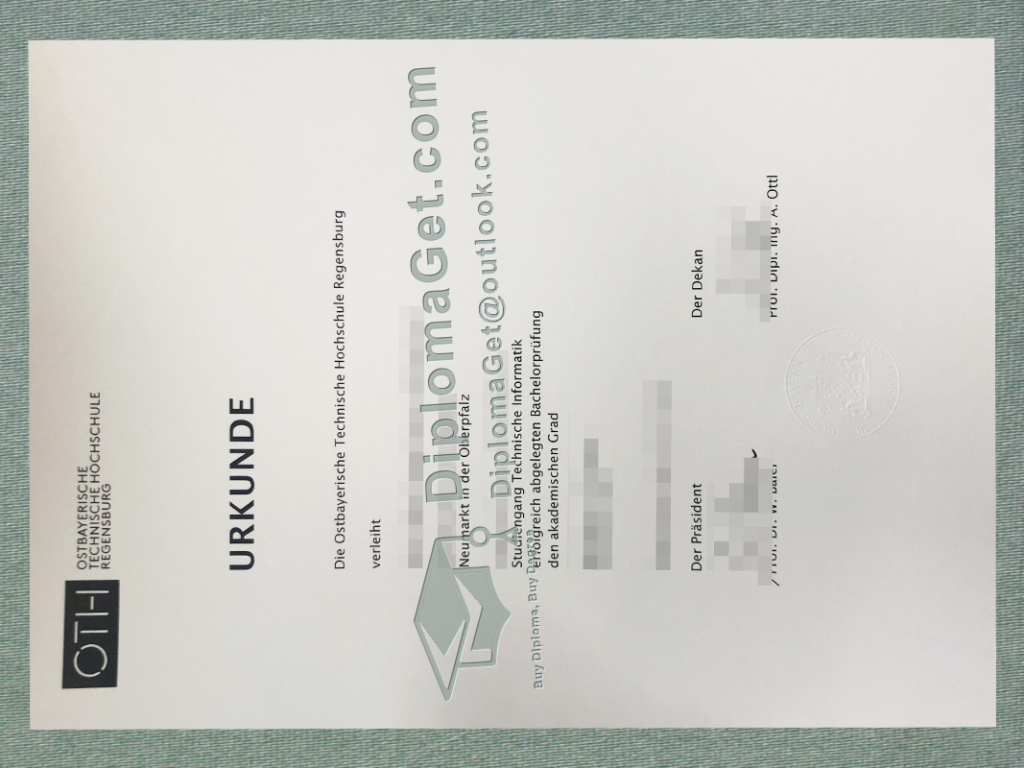 雷根斯堡应用科技大学证书, Regensburg University of Applied Sciences Urkunde