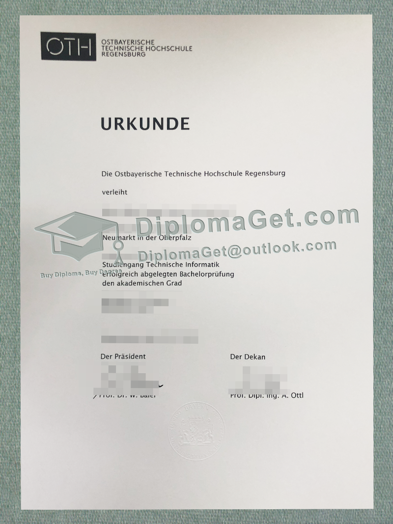 雷根斯堡应用科技大学证书, Regensburg University of Applied Sciences Urkunde