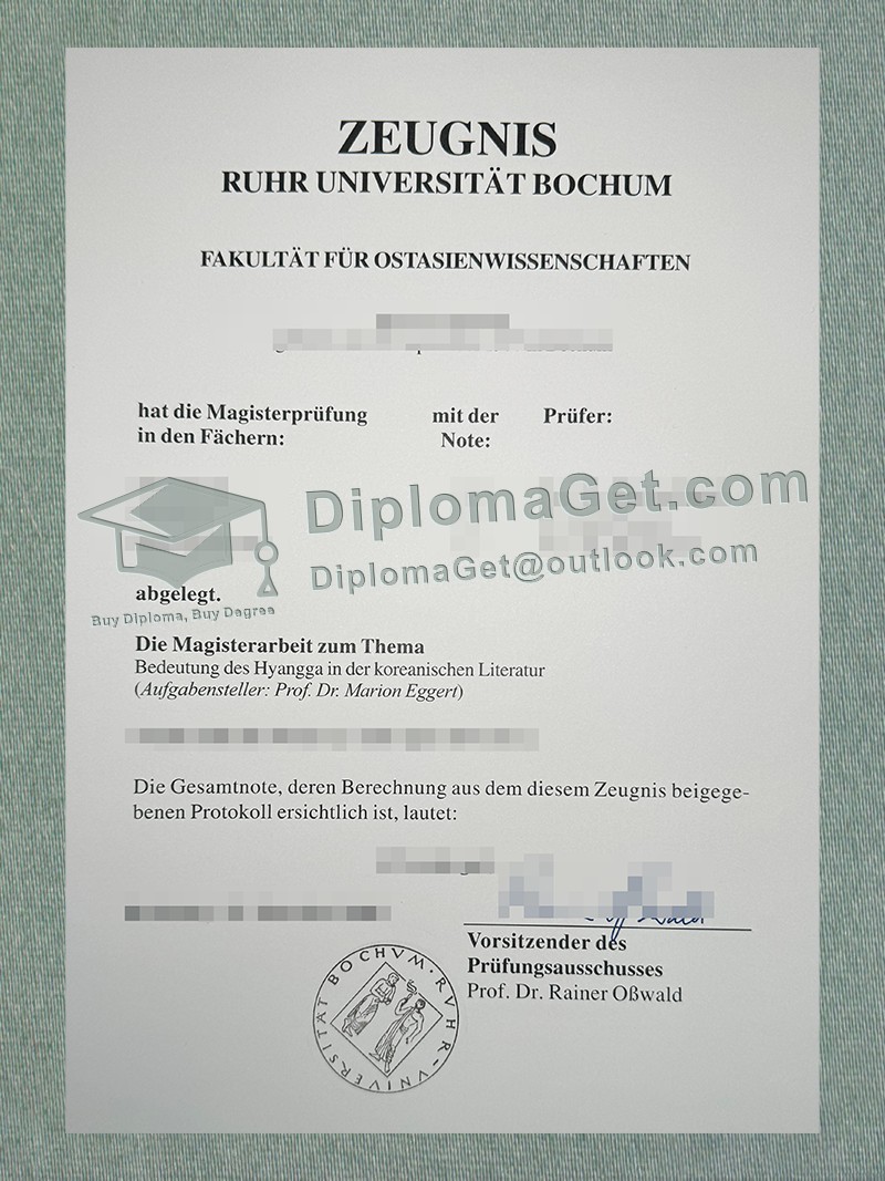 鲁尔大学波鸿分校成绩单, Ruhr-Universität Bochum Zeugnis