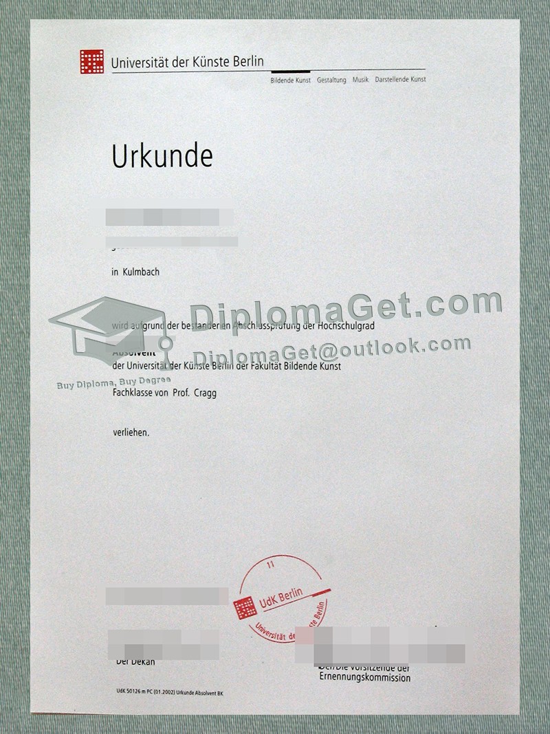 柏林艺术大学证书, Universität der Künste Berlin Urkunde
