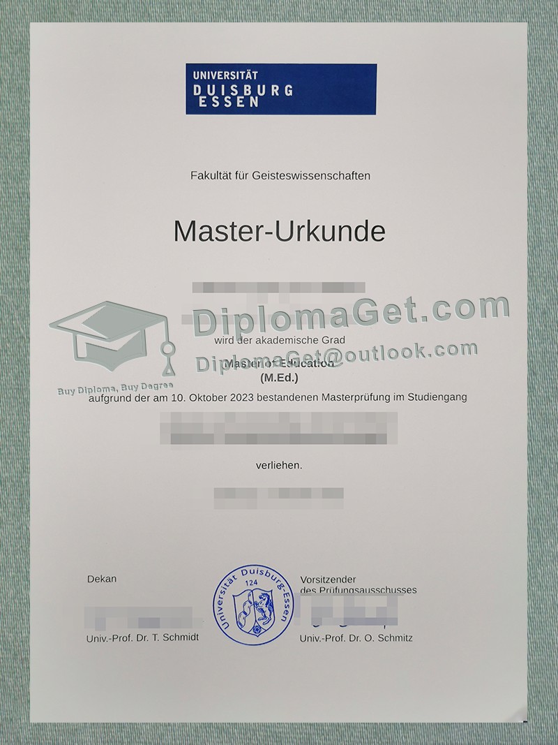 杜伊斯堡-埃森大学证书, University of Duisburg-Essen Urkunde