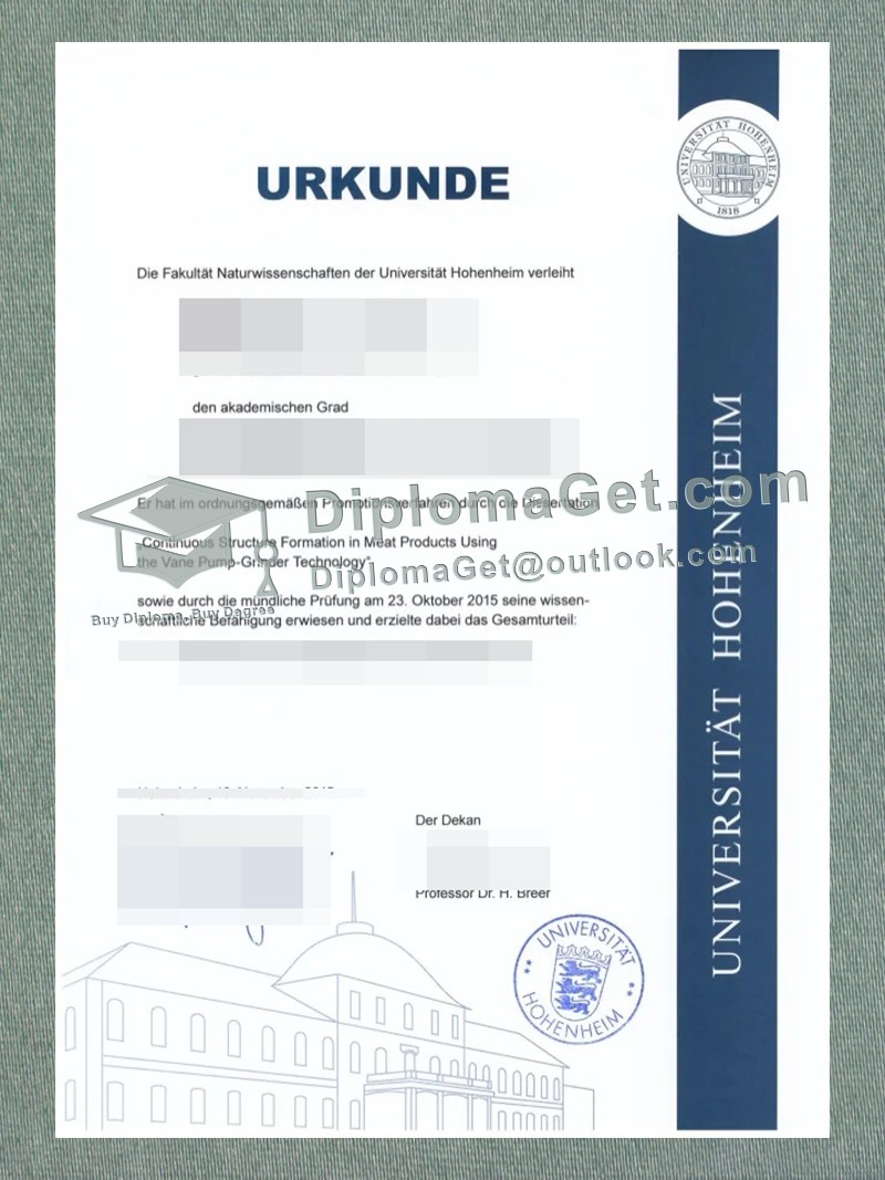 霍恩海姆大学证书, University of Hohenheim Urkunde