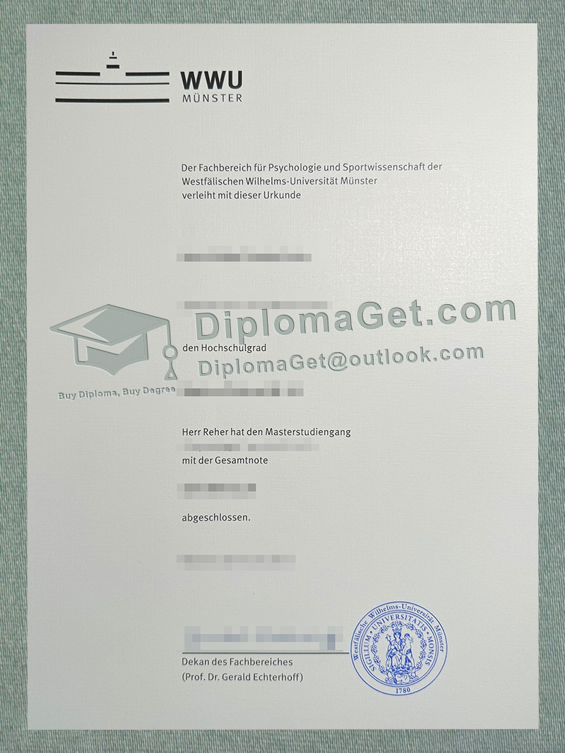 明斯特大学证书, University of Münster Urkunde 明斯特大学证书, University of Münster Urkunde