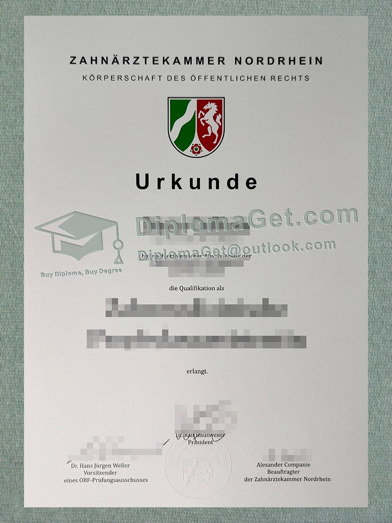 北莱茵牙科协会证书, Zahnärztekammer Nordrhein Urkunde