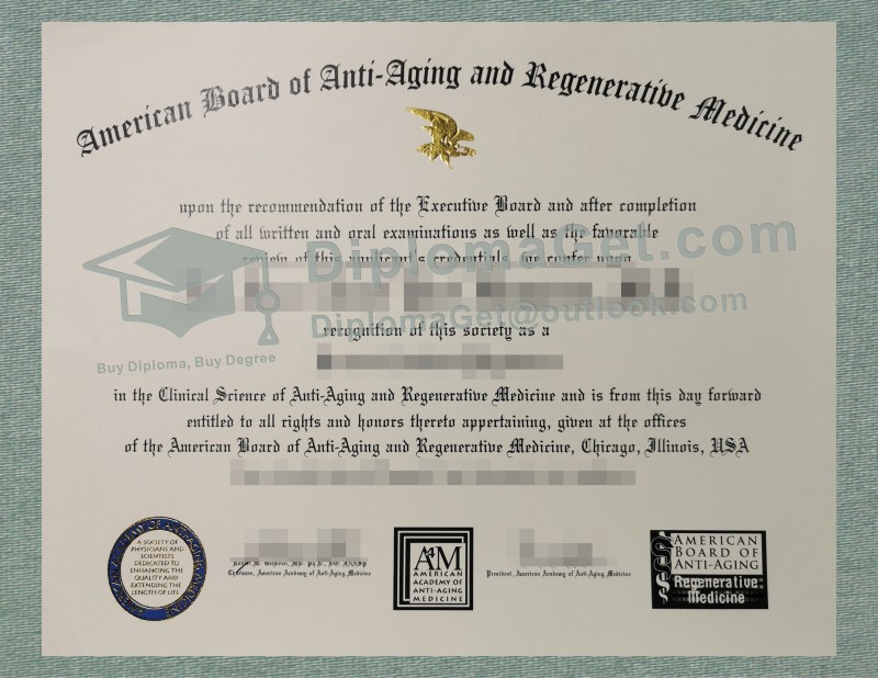 美国抗衰老与再生医学委员会证书, American Academy of Anti-Aging Medicine Certificate