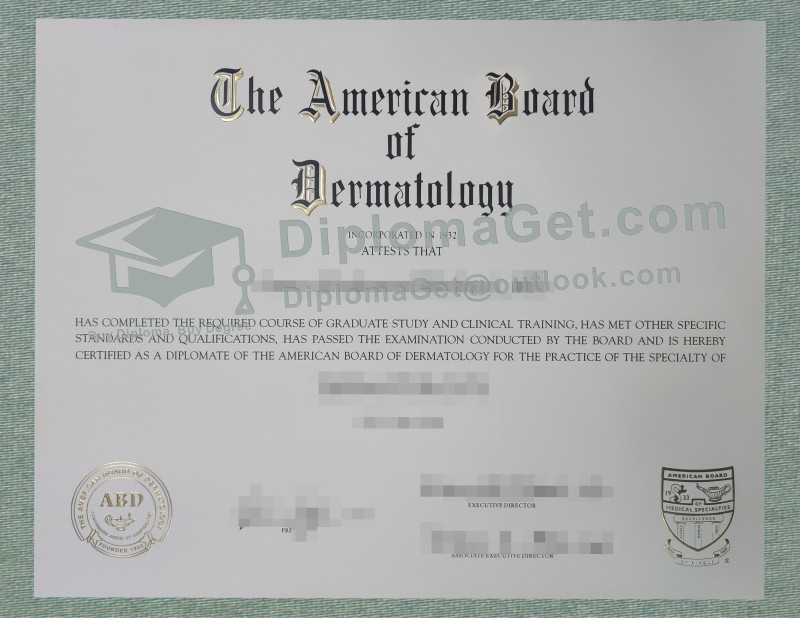 美国皮肤病学委员会证书, American Board of Dermatology Certificate